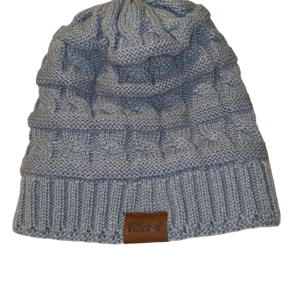 ViGrace Knit Beanie Hat Cap Grey One Size Fits Most 100% Acrylic y2k, cabin core